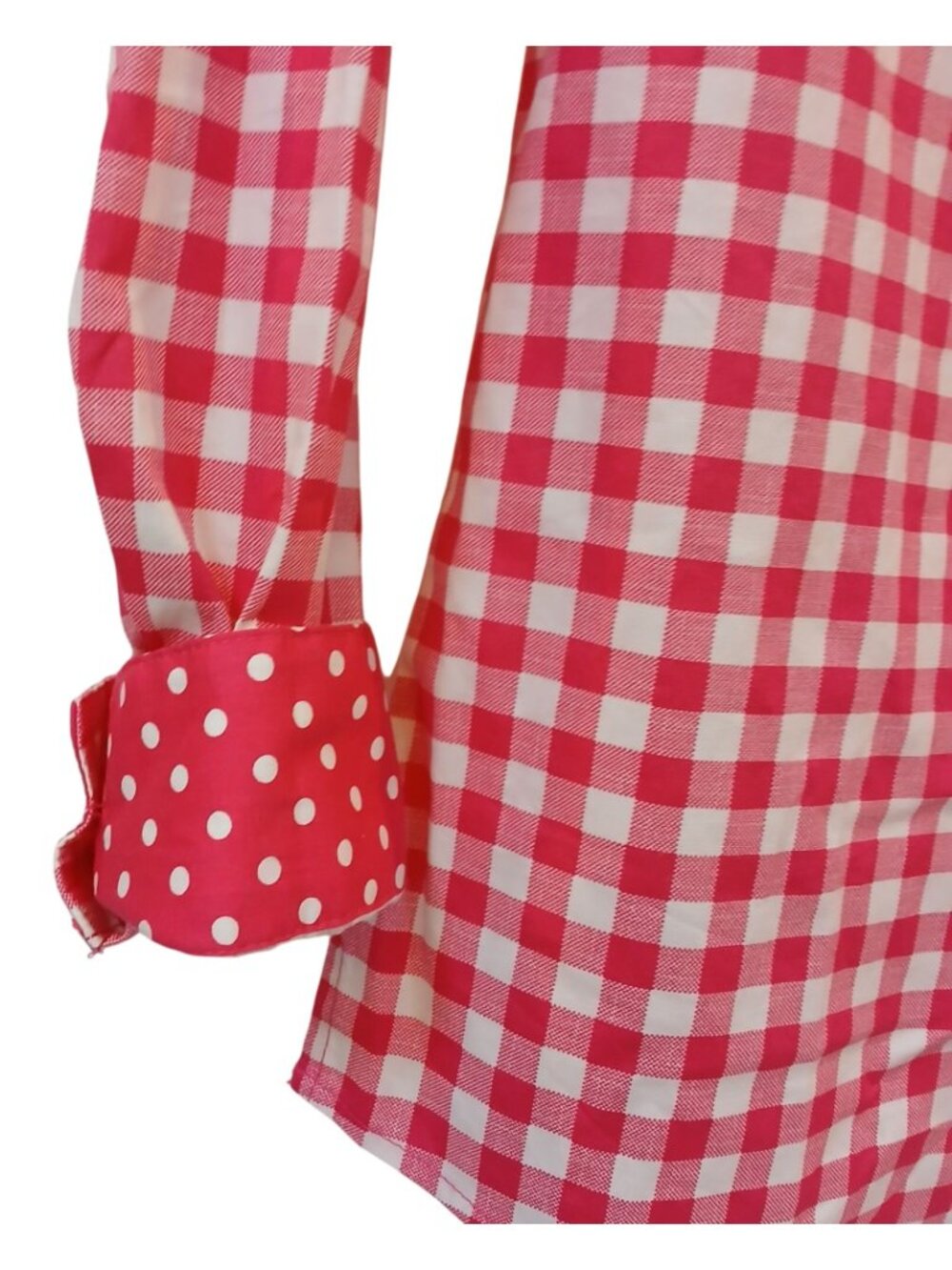 Denim & Co XXS Pink White Gingham Button Shirt Contrast Cuffs Cotton Blend #D-27 - Picture 7 of 11